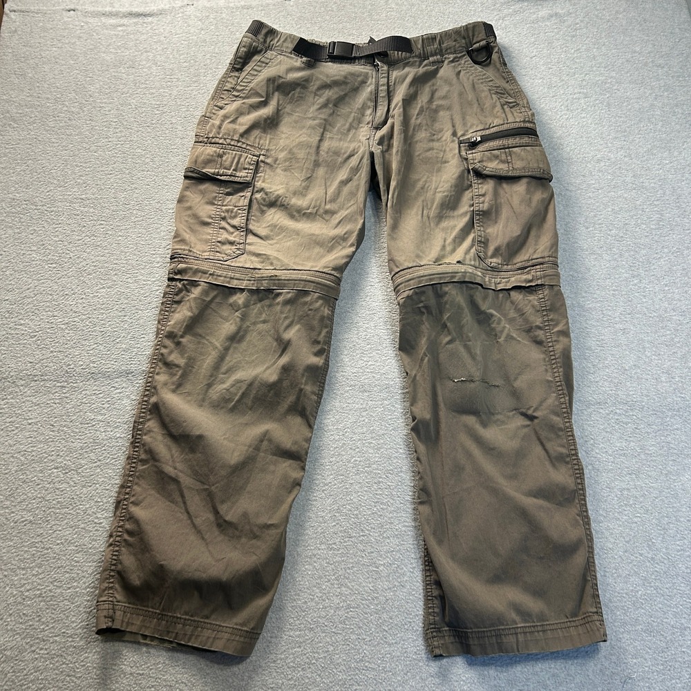 BC Clothing Cargo Hiking Pants Mens M30 Convertible Zip Off Olive Stretch Belted